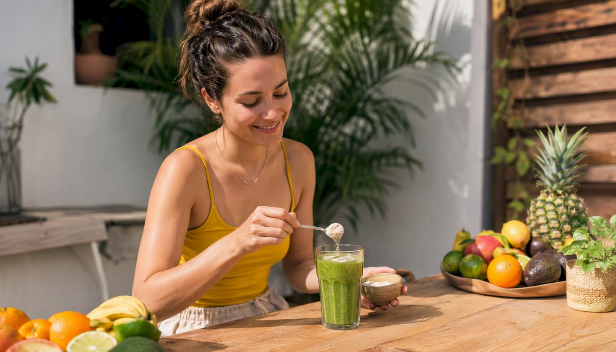 On saupoudre de la poudre de maca dans un smoothie
