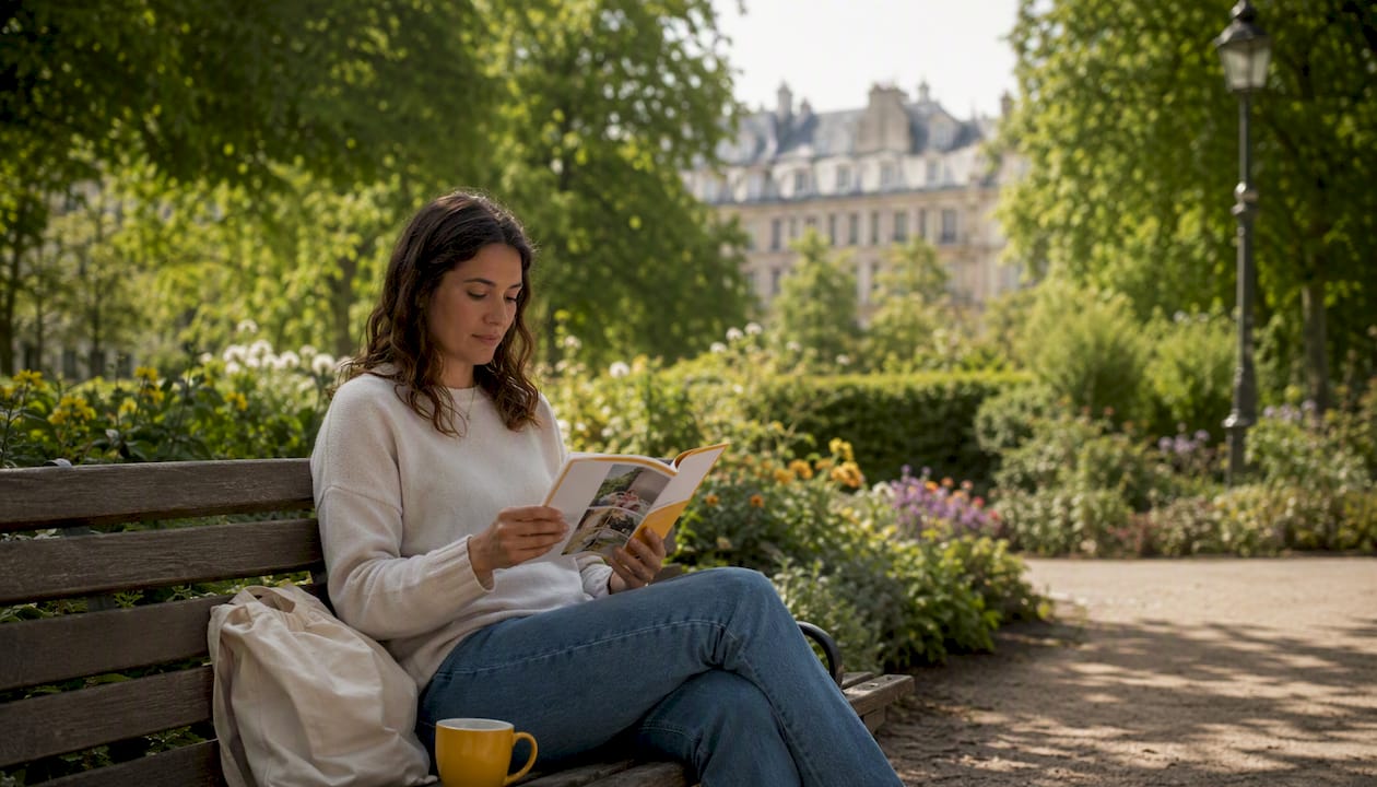 Chez elle, une femme feuillette un guide sur les compléments alimentaires pour la fertilité.