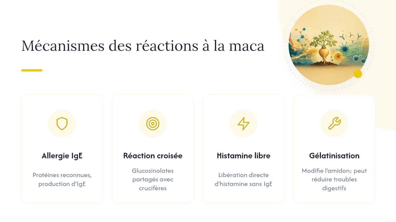 Schéma des mécanismes de réaction allergique à la maca