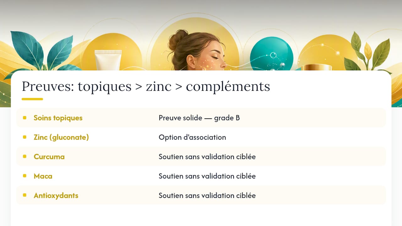 Quels autres compléments et habitudes aident réellement contre l'acné hormonale ? — overview diagram
