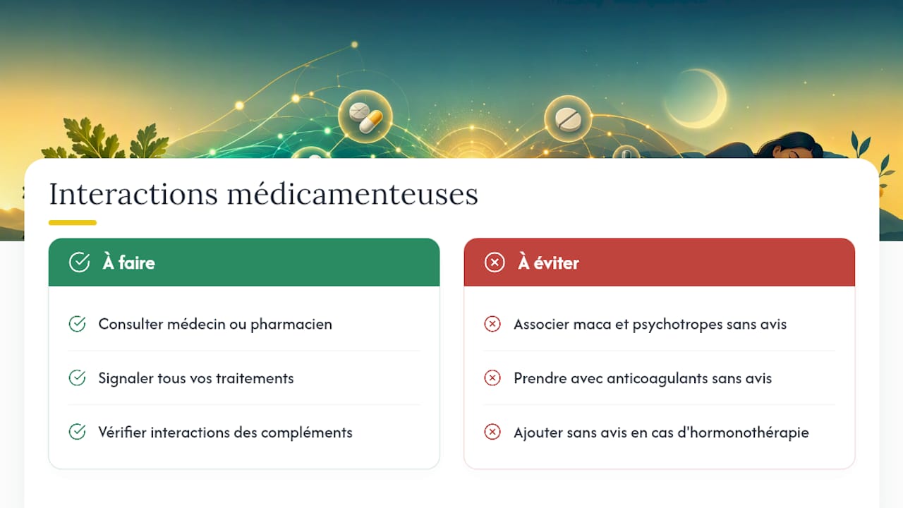 La maca interagit-elle avec des traitements ou des médicaments du sommeil ? — overview diagram