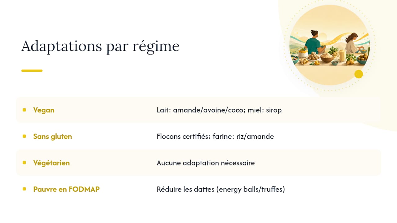 Variantes des recettes pour quatre régimes alimentaires