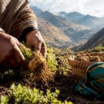 Récolte des racines de maca dans les Andes