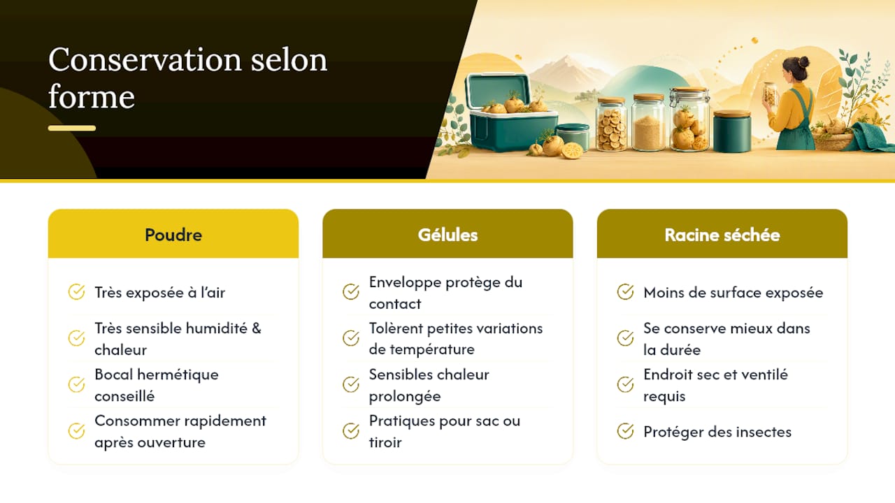 Comparaison de la conservation des trois formes de maca
