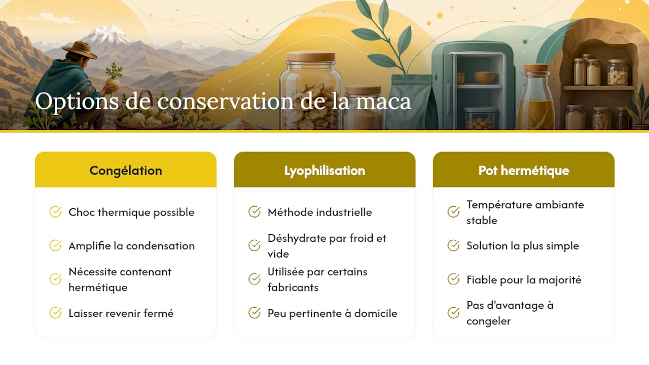 Congélation, lyophilisation : de vraies alternatives pour la maca ? — overview diagram