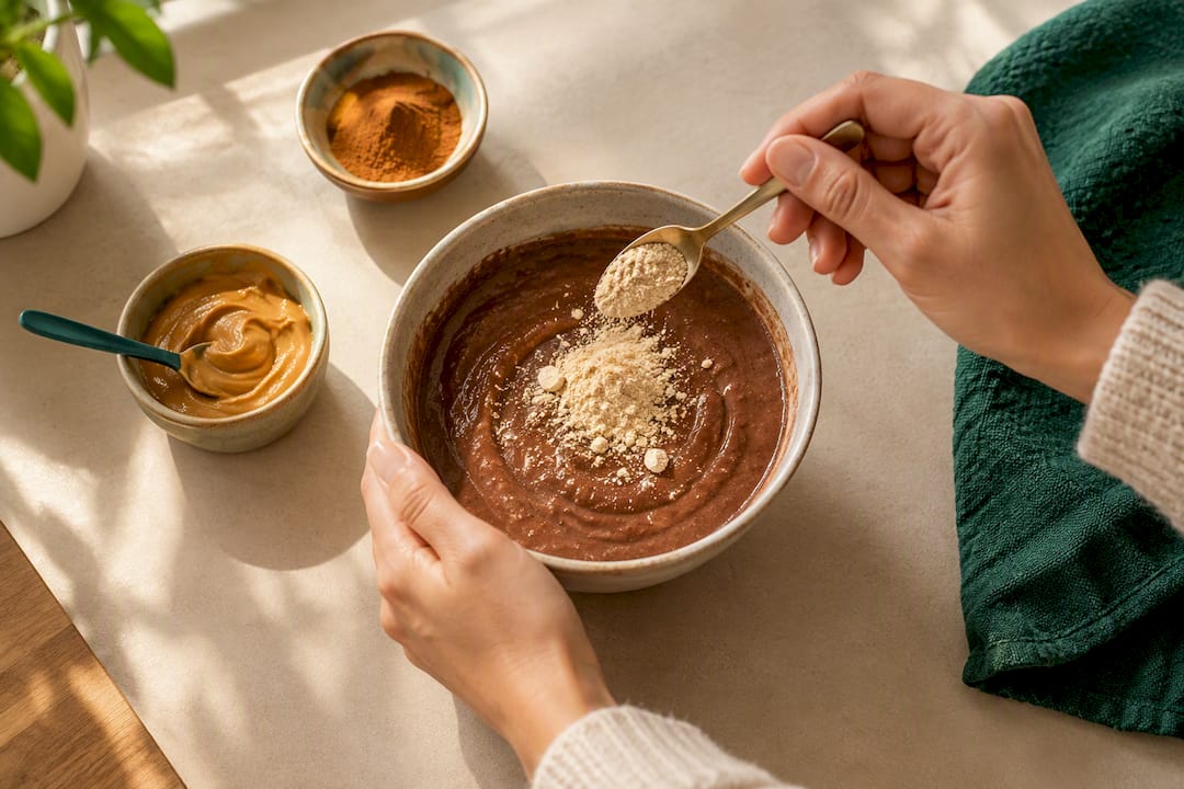 Maca mélangée avec du cacao et de la cannelle
