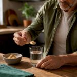 Homme d'âge mûr préparant une dose de maca