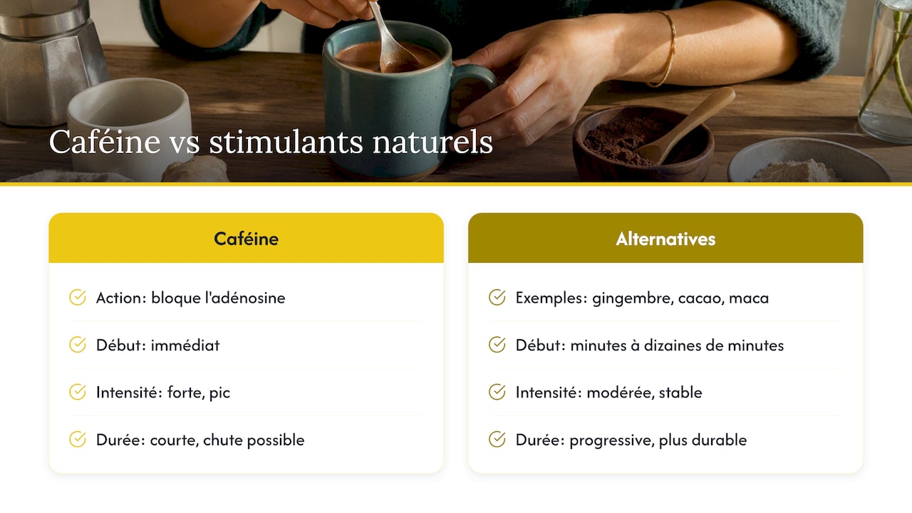Stimulants naturels sans caféine face à la caféine : qui gagne vraiment — overview diagram
