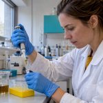 Technicienne qui examine un extrait de maca