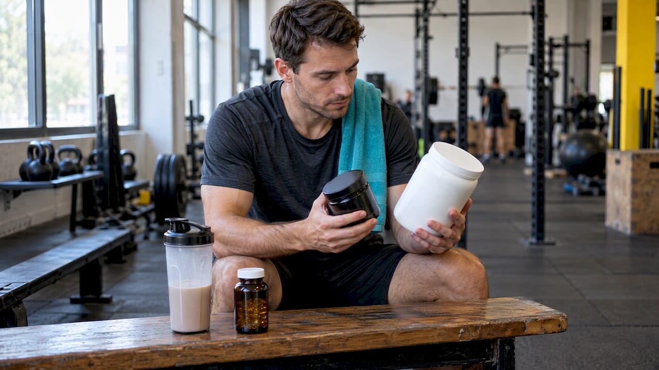 Athlète comparant des suppléments post-entraînement