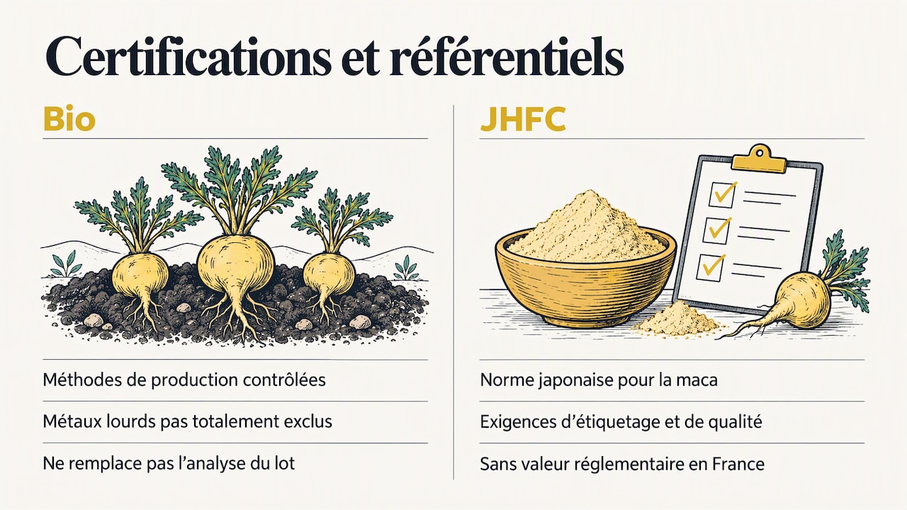 Maca bio et certification : ce que le label dit, et ce qu'il ne dit pas — overview diagram