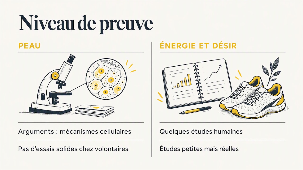 Niveaux de preuve pour peau, énergie et désir