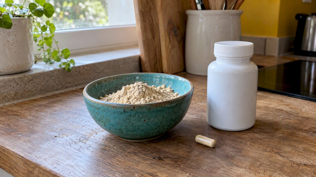 Poudre de maca et supplément de zinc côte à côte